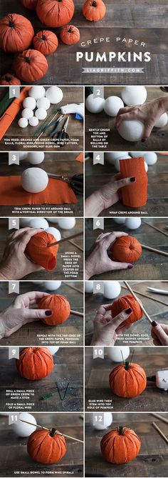 instructions for how to make pumpkins with yarn