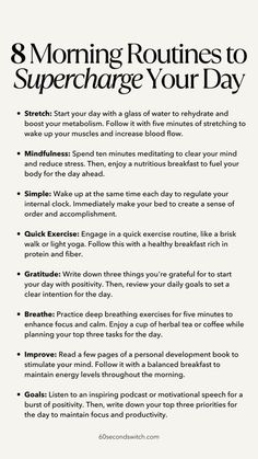 Make your day incredible with these 8 morning routine tips! Use this morning routine checklist to supercharge your day, everyday. Select one of the morning routines to practise daily and commit to it. #morningroutine #morningroutinechecklist #morningroutinetips Morning Routine Tips, Organize Motivation, Aesthetic Routines, Morning Checklist, Morning Routine Productive, Life Binder, Personal Growth Motivation