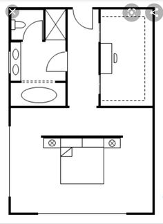 the floor plan for a bedroom and bathroom