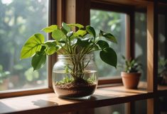 a potted plant sitting on top of a window sill