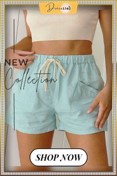 Women's Shorts Casual Lace-up Pocket Track Shorts Summer Short Pants With Drawstring, Summer Drawstring Short Pants, High Waist Beach Shorts With Pockets, Spring Drawstring Pants With Short Length, Spring Drawstring Short Pants, High-waisted Shorts With Pockets For Beach Season, High Waist Vacation Shorts With Pockets, High Waist Shorts With Pockets For Vacation, Trendy Beach Bottoms With Pockets