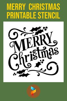 the merry christmas printable stencil is shown in black and white, with an ornate