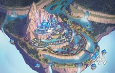 an artist's rendering of the disney world theme park map, which includes several water features