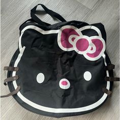 Super Cute Black Hello Kitty Shaped Duffel Bag Never Used Black Hello Kitty Print Bag For Daily Use, Black Travel Bag With Cat Design, Black Hello Kitty Print Travel Bag, Black Hello Kitty Travel Bag, Cute Black Bag With Hello Kitty Print, Black Hello Kitty School Bag, Black Hello Kitty, Hello Kitty Bags, Hello Kitty Black