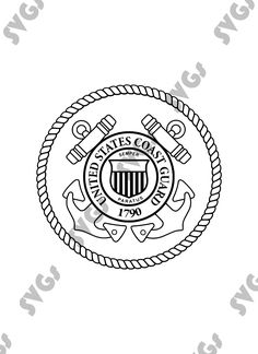 the us coast guard emblem is shown in black and white, with rope around it