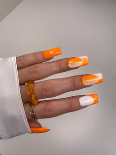 Get Bold with Orange Purple Ombre Nails 10 Inspiring Designs to Try Now Nails Orange And White, Ombre Nails Orange, Medium Square Nails, White Sparkle Nails, Luxury Nail Salon, Nails Medium Square, Orange Ombre Nails, Nails Classic, Purple Ombre Nails