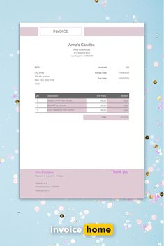 an invoice form with flowers and confetti around it