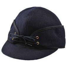 The Crown Cap\u00ae Wool Blend Railroad Cap is a classic style that provides the utility of a brimmed cap and the warmth of an adjustable, stowable, built-in external ear band. This railroad hat's external 80% wool/20% nylon shell is enhanced by adding a 3/4 internal ear band and 100% polyester quilted lining to really keep out the cold. The 4-eyelet lace-up front detail adds a touch of character as well as a custom fit. Spot clean only. Imported.Manufacturer style #: 1-170. \u000a \u000a Shell: Winter Six-panel Hat For Outdoor Activities, Adjustable Cap For Cold Weather, Navy Brimmed Hat For Outdoor, Windproof Brimmed Hat, Classic Navy Hat For Outdoor, Winter Outdoor Six-panel Hat, Classic Adjustable Visor Fitted Hat, Classic Navy Outdoor Hat, Classic Adjustable Fitted Hat For Outdoor