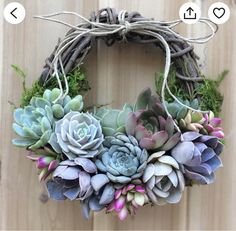 a wreath with succulents is hanging on a door