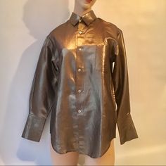 Rare Comme Des Garcons Oversized Gold Shirt. Polytech Fabric. Bust 40” Waist 40” Shoulder Seam To Shoulder Seam 17.5” Length Center Front 28” Excellent Condition! 80s Blouse, Velvet Cocktail Dress, Gold Shirt, Paneled Skirt, Peplum Jacket, Vintage Bell, Black Tulle, Size Label, Comme Des Garcons