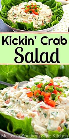 chicken crab salad with lettuce and carrots in a bowl on a table