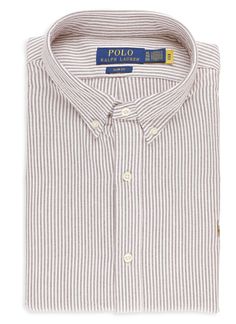 - Red Ralph Lauren cotton shirt for man - Button down collar - Long sleeves with buttons at cuffs - Front embroidered contrasting color Pony - Front buttons fastening - All-over contrasting color striped patternComposition: 100% Cotton