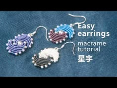 three beaded earrings are shown on a blue background with the words easy earings