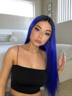 Half Blue Half Black Hair, Hair Dyed Underneath, Blue Lace Front Wig, Blue Ombre Hair, Hair Color Underneath, Sunflower Hearts