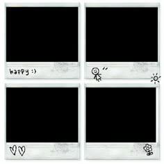 four polaroid frames with the words happy written on them