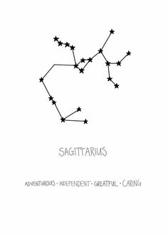 the sagitramus zodiac sign is shown in black and white with stars on it