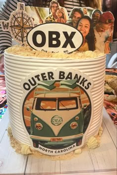 there is a cake made to look like an old vw camper van on display