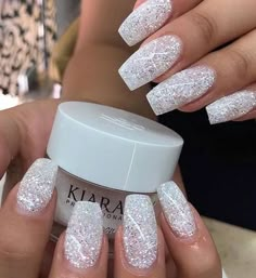 Safe Nails, Nails New Year, Sns Nails Colors, Sky Nails, Sns Nails, White Glitter Nails, Dip Nails, Nail Dip, Bride Nails