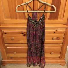 Never Been Worn, Still Has Tags, Size Small, Brand: Dillard's, Tightens At The Waist Area, Great Condition! Bohemian Purple Sleeveless Mini Dress, Casual Purple Dress For Night Out, Fitted Purple Bohemian Mini Dress, Stud Dress, Dillards Dresses, Studded Dress, Dillard's, Multi Colored, Flapper Dress