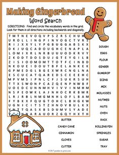 a gingerbread word search page for kids to learn how to make it look like they are