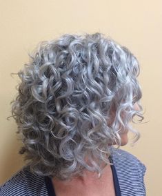 Cool perm Grey Hair Perms, Shoulder Length Curly Grey Hair Over 50, Curly Gray Hair Over 50 Curls, Curly Silver Hair, Short Permed Hair