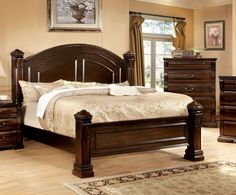 a bedroom scene with focus on the bed and dresser