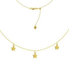 Dangle Triple Star Ad Choker 14k Yellow Gold Necklace, 16" Adjustable Cross Choker Necklace, Star Choker, Star Charm Necklace, Choker Style Necklace, Yellow Gold Necklace, Necklace Craft, Gold Choker Necklace