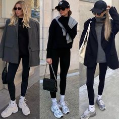 Fashion Inspiration on Instagram: "1, 2 or 3?" Casual Sporty Outfits Fall, Leggings Outfit Inspiration, Leggings And Trainers Outfits, Chic Leggings Outfit Winter, Outfits Ideas With Leggings, Sport Winter Outfit, Outfit Sport Mujer, Sporty Look Outfits, Cool Sporty Outfits