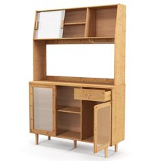 a wooden desk with shelves and drawers