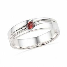 Sleek and modern, this men's birthstone ring was designed to be as handsome as he is. Expertly crafted in fine sterling silver, this wide band features curved grooved detailing. At the center of the style, a 3.0mm regal red garnet, the traditional birthstone for those born in January, offers subtle shimmer. An elegant look he'll turn to often, this ring is finished with a bright polished shine. Custom made to fit his ring size. Sterling silver rings cannot be resized after purchase. His Ring, Modern Silver Jewelry, Dressy Attire, Sterling Silver Garnet Ring, Gold Pendant Jewelry, Silver Jewelry Design, Sterling Silver Engagement Rings, Gold Diamond Jewelry, Citrine Ring