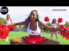 a group of women in red and white cheerleaders