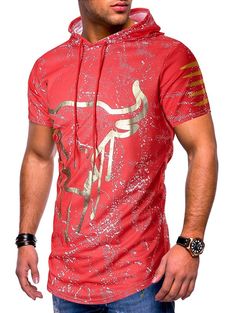 Ink Dots Cow Head Printed Hooded Short Sleeves T-shirt - Red - 5O14405716 - Men's Clothing, Men's Tops & T-Shirts, Men's T-Shirts  #MensTShirts #Men's #Clothing # #Men's #Tops #& #TShirts # #Men's #TShirts Cheap Cow Print Top For Summer, Cheap Red Men's T-shirt, Cheap Mens Fashion, Cow Head, Cheap T Shirts, Business Casual Men, Mens T Shirts, High Quality T Shirts, T Shirt Vest