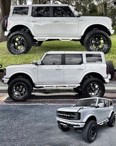 two white trucks parked next to each other