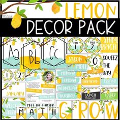 the lemon decor pack is shown in yellow and green colors, with an image of a lemon tree on it