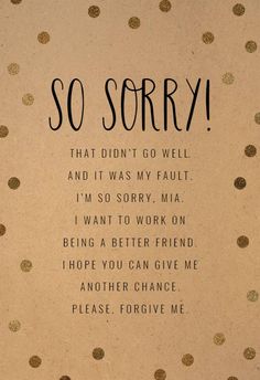 a poem written in black and gold on a brown background with polka dotes that says, so sorry that didn't go well and it was my fault i'm sorry mia