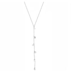 Sterling Silver Cubic Zirconia Necklace measures 16-18" Adjusted by extension chain Silver Lariat Diamond Necklace With Adjustable Chain, Adjustable Cubic Zirconia Lariat Necklace, Drop Necklace With Adjustable Chain And Cubic Zirconia, Adjustable Chain Lariat Necklace With Cubic Zirconia, Cubic Zirconia Lariat Necklace With Delicate Chain, Silver Lariat Diamond Necklace, Sterling Silver Lariat Diamond Necklace With Adjustable Chain, White Gold Long Drop Necklace With Adjustable Chain, Silver Dangle Lariat Necklace With Cubic Zirconia