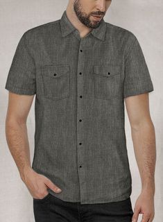 Hot weather? Keep yourself cool without missing a style step with our European Anchor Gray Linen Western Style Shirt. 
 
 Cut from 100% linen, the shirt characterizes a soft, comforting texture and is breathable, made to a tailored fit; it's delivered in a neutral tone that'll look great when worn. 
 
  Fabric: 100% Linen  Color Family: Gray  Buttons: Black Snap  Pocket Style: Flap   
 Made according to your measurements for the special you. 
 
 Pamper yourself, get this shirt made exclusively f Casual Fitted Shirt With Casual Collar, Casual Solid Short Sleeve Shirt With Placket, Fitted Casual Tops With Roll-up Sleeves, Casual Linen Shirt With Button Closure, Casual Linen Short Sleeve Shirt, Fitted Collared Shirt, Casual Style, Casual Linen Relaxed Fit Short Sleeve Shirt, Casual Fitted Collared Shirt, Fitted Casual Collared Shirt