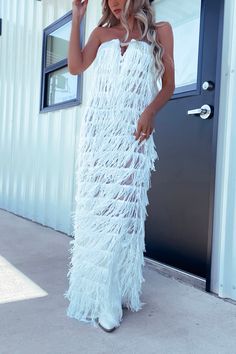 Product details: Color: White Sequin fringe Sheer -recommend wearing nude underneath or nude bodysuit Back zipper Maxi length Model measurements: Wearing a size small Height: 5'5 Size Chart: Laid flat, stretch is not measured *Check size chart below* (inches) Bust Waist Small 2-4 32" 31" Medium 6-8 34" 33" Large 10-12 36" 35" Stretch No Pitcairn Islands, Guinea Bissau, British Indian, Mozambique, Sequin Dress, Model Measurements, Sequin, White Dress, Color White