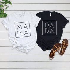 "Mama Dada Shirts, Matching Family Shirts, Mommy and Daddy Outfits, Mom Gifts, Dad Gifts, Momlife Shirt, Father Life Shirt, Mothers Day Gift Please Check All Photos For Details.   🐞Choose Your T-Shirt Size From The Drop-Down Lists Next To The item Picture   ⭐Choose Of Your T-Shirt Color From The 2nd Picture   🐞Use \"Add message to Seller\" link On The Checkout Page To Send me the Following important Details For Your Order's Customization.   ⭐Shipping Time Varies by location (we are located in Sugar Land, Texas) please consider that our turn around time is 1 to 3 business days.     ⭐Which brand do you use for t-shirts? We use Gildan Softstyle, Bella Canvas Unisex, Hanes, Outlash, Tees,  District and Next Level when we have a shortage of stocks for certain colors and sizes. Our printing me Peace Sign Shirts, Outfits Mom, Matching Family Shirts, Teaching Shirts, Mother Shirts, Family Shirts Matching, Matching Couple Shirts, Family Tees, Mom Life Shirt