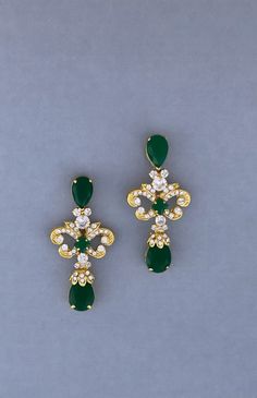 Luxury Crystal Embellished Earrings For Formal Occasions, Luxury Green Chandelier Earrings For Wedding, Elegant Green Earrings For Reception, Elegant Green Bridal Earrings For Reception, Luxury Rhinestone Earrings For Wedding, Luxury Rhinestone Wedding Earrings, Luxury Green Bridal Earrings For Party, Formal Jeweled Cubic Zirconia Earrings, Elegant Jeweled Earrings For Reception