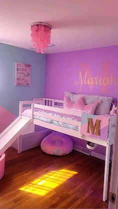 Unicorn colored girls bedroom with loft bed with a slide and ball pit. Pink Room For Girls Bedrooms, 6 Year Girl Room Ideas, Kids Bedroom Ideas For Girls Age 7, Bedroom Ideas For 9 Yrs Old, Princess Room Ideas Kids, Unicorn Bedroom Decor Girl Rooms, Barbie Room Decor Kids Girls Bedroom, Kids Girl Room Ideas, Girl Room Decor Ideas For Kids