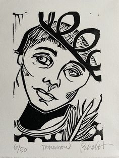 a black and white drawing of a woman with scissors