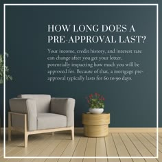 a chair and potted plant in front of a wall with the words how long does a pre approval last?