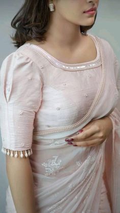 Simple And Cute Blouse Designs, Sleave Ideas Woman Saree Blouse, Simple Half Hand Blouse Designs, Sleeve Designs For Saree Blouse, Pattu Saree Blouse Hand Designs Latest, Half Hands Blouse Designs Latest, Plain Saree Blouse Designs Latest, Blouse Hand Designs With Beads, Saree Blouse Simple Designs