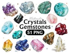 watercolor crystal gemstones 51 png clipart set for commercial use in photoshop