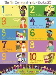 the ten commandments - exodus 20 poster with children and numbers on it