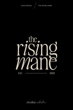 the rising mane logo in black and white on a dark background, with text below it