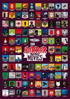 the poster for horror movies is shown in multiple colors and sizes, including red, green,