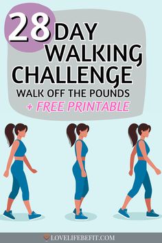 Illustration of a woman walking on a plan for a 28 day walking challenge Loose Weight Walking, Walking With Weights