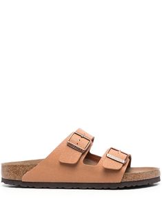 light brown calf leather/calf suede open toe double-strap design buckle fastening moulded footbed flat rubber sole Men Birkenstock, Birkenstock Sandals Arizona, Double Strap Sandals, Birkenstock Brown, Sandals Brown, Birkenstock Sandals, Brown Leather Sandals, Birkenstock Arizona, Strap Design